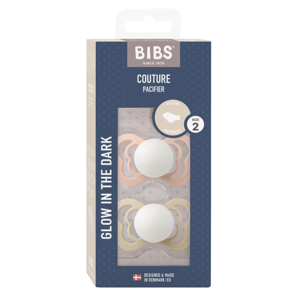 BIBS - Couture - 2-pack - Str. 2 -  Blush/Vanilla - Silikone - GLOW